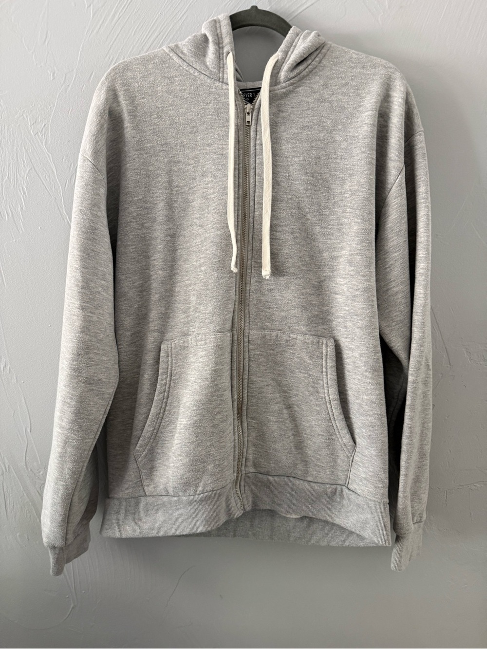 Forever 21 Men Gray Sherpa Lined Full Zip Hoodie Size Large Fleece Sweatshirt